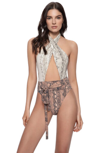 Cupshe Women's Snake Print Piece Halter Belted